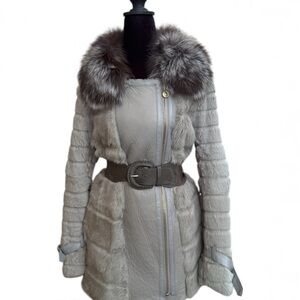 Peri Luxe Women’s Short Fur Leather Coat M – Rabbit Fur Body, Fox Fur Collar